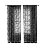 1 Pair Black Lace Curtain Semi-sheer Vintage Floral Pattern for Bedroom Living Room, 150cm x 200cm