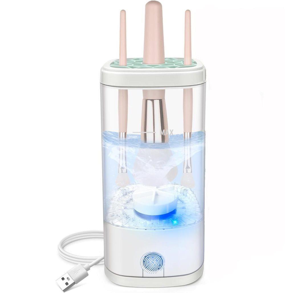 Automatic Electric Makeup Brush Cleaner Portable Beauty Tool, White, Fits Multiple Brush Sizes