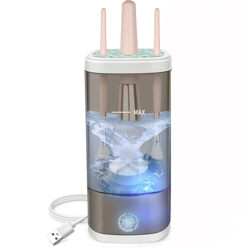 Electric Makeup Brush Cleaner, Fully Automatic Deep Cleaning, Portable Beauty Cleaner, Fits Multiple Brush Sizes, Gray