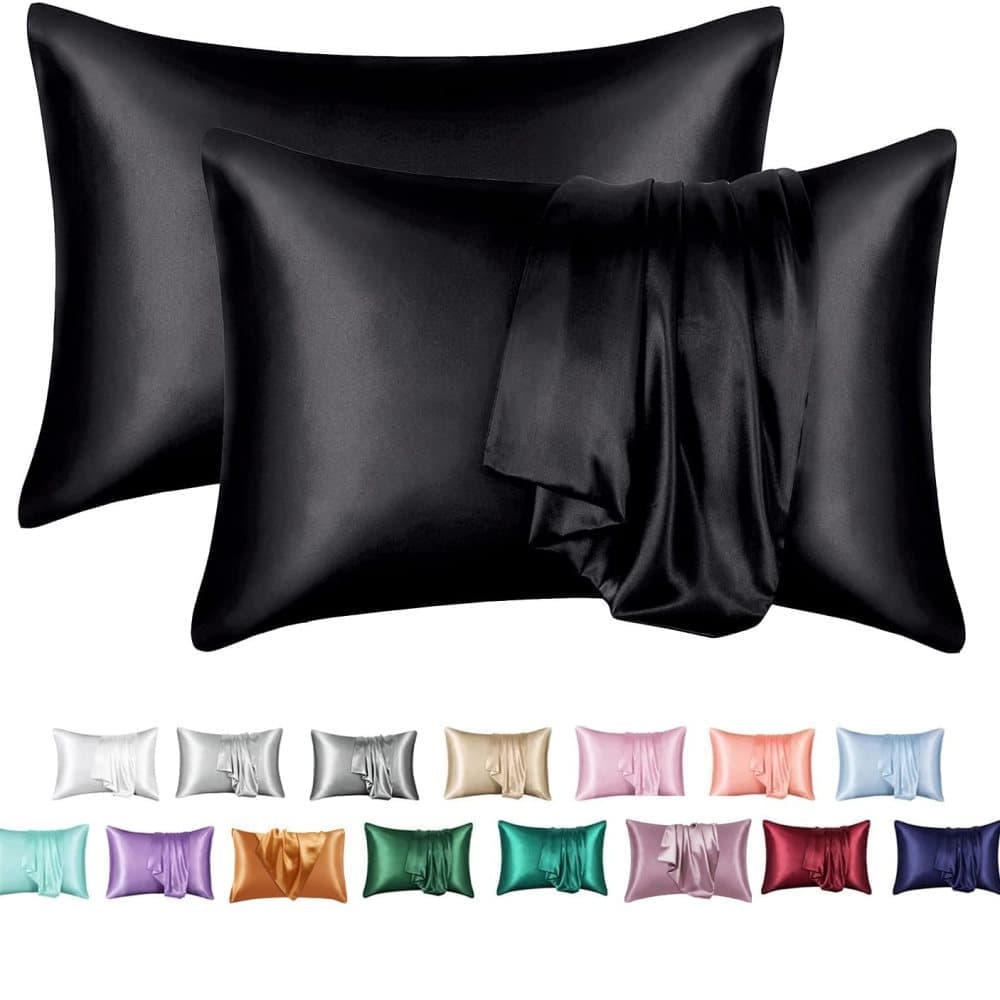 2-Pack Satin Pillowcase, Silky and Soft, Multiple Colors, 50 x 75cm, Black