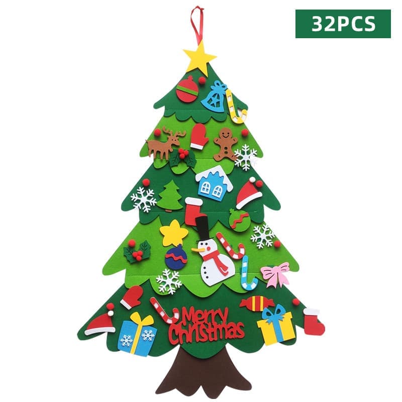 32 Decorations & LED Lights Felt Christmas Tree Wall DIY, 96 cm, Christmas Decoration for Kids Classroom Home Gift