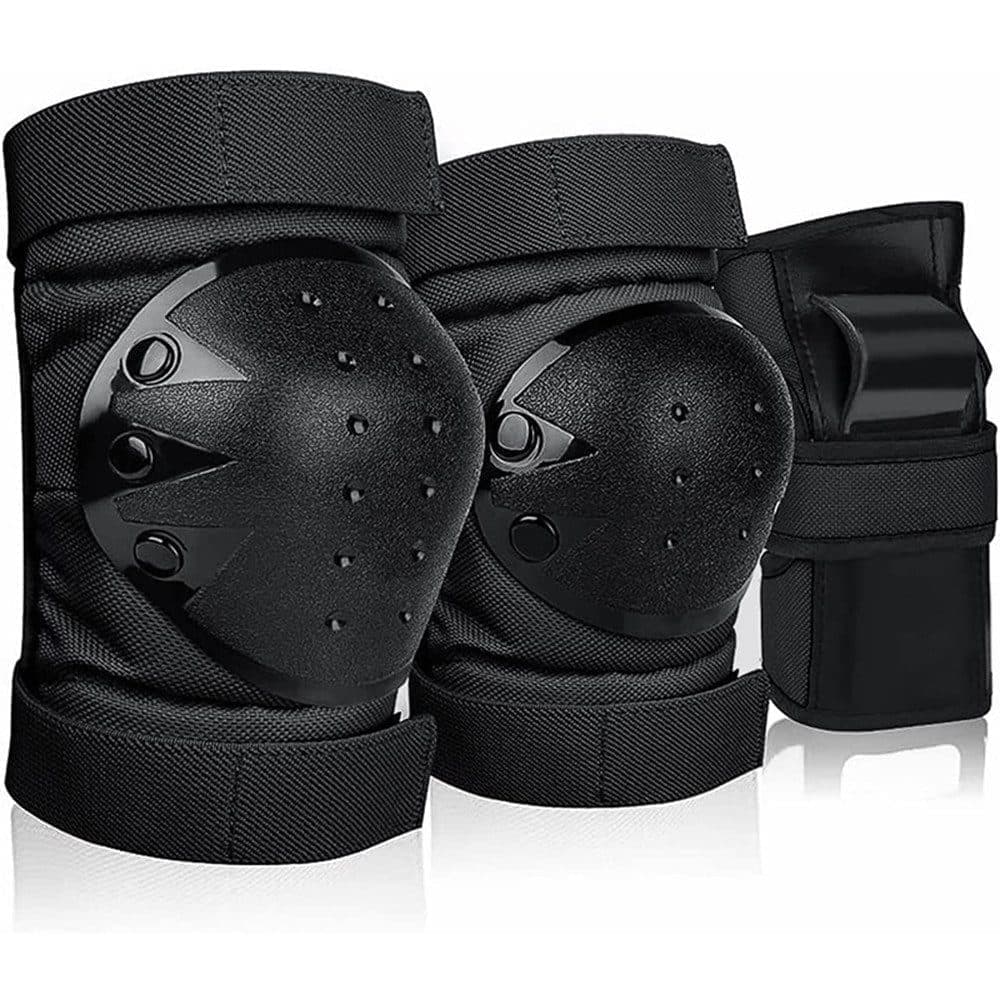 6-in-1 Protective Gear Set Adjustable Knee Elbow Wrist Guards for Roller Skating Skateboarding, One Size S Black