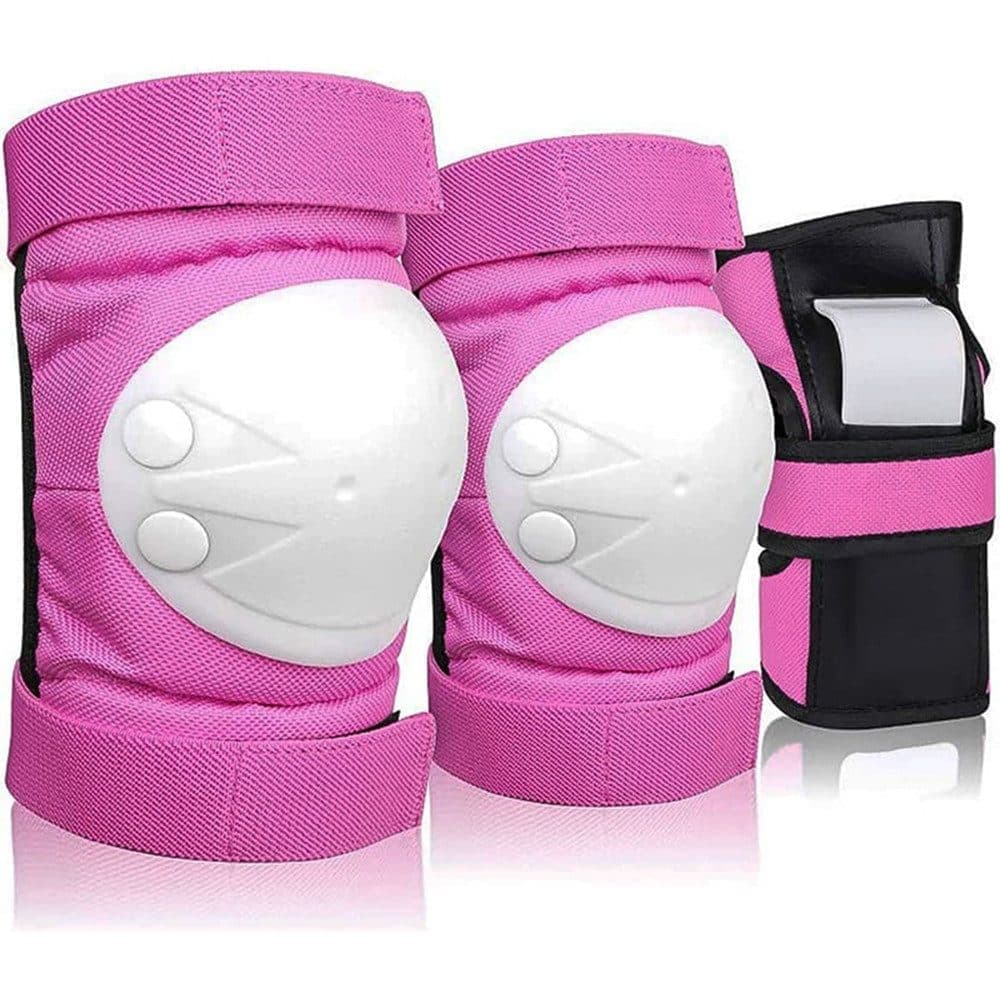 6-in-1 Protective Gear Set for Roller Skating Skateboarding, Adjustable Knee Elbow Wrist Guards, One Size, Pink