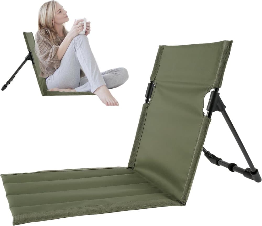 Foldable Beach Chair with Storage Bag, Collapsible Sun Lounger, Padded Lightweight Camping Chair, Green