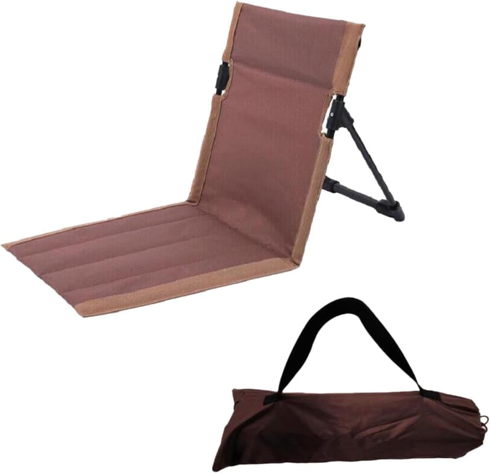 Foldable Beach Chair with Storage Bag, Collapsible Sun Lounger, Lightweight Camping Chair, Brown