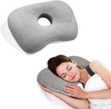 Microfiber Pillow with Ear Holes for Side Sleepers, Comfortable Perforated Design