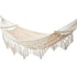 2-Person Bohemian Hammock with Fringes, 500 lbs Capacity, Cotton, Portable for Garden Patio Camping, Moon-Shaped Poles