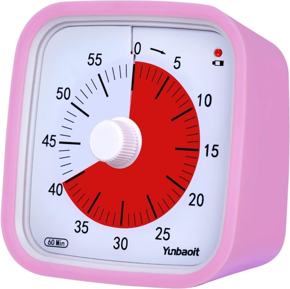 60 Minute Visual Timer for Kids and Classrooms, Adjustable Volume, Pink, 10x10 cm