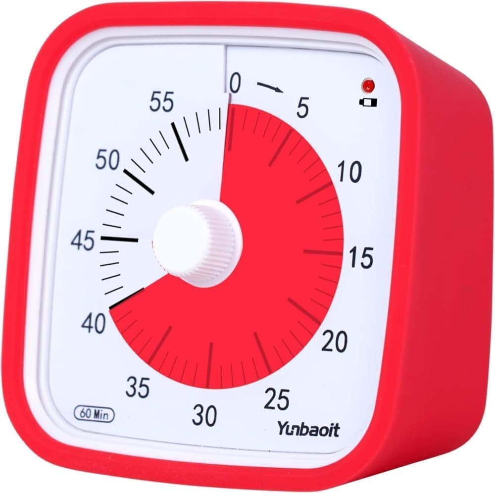 60 Minutes Visual Timer for Classrooms and Kids, Adjustable Volume, 10x10 cm, Red