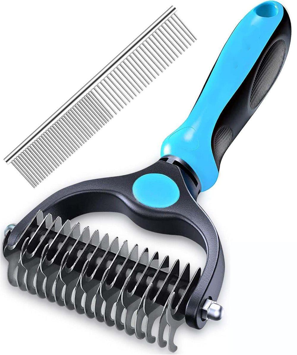 Dog Cat Undercoat Grooming Comb with Stainless Steel Blade, Blue