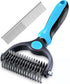 Dog Cat Undercoat Grooming Comb with Stainless Steel Blade, Blue