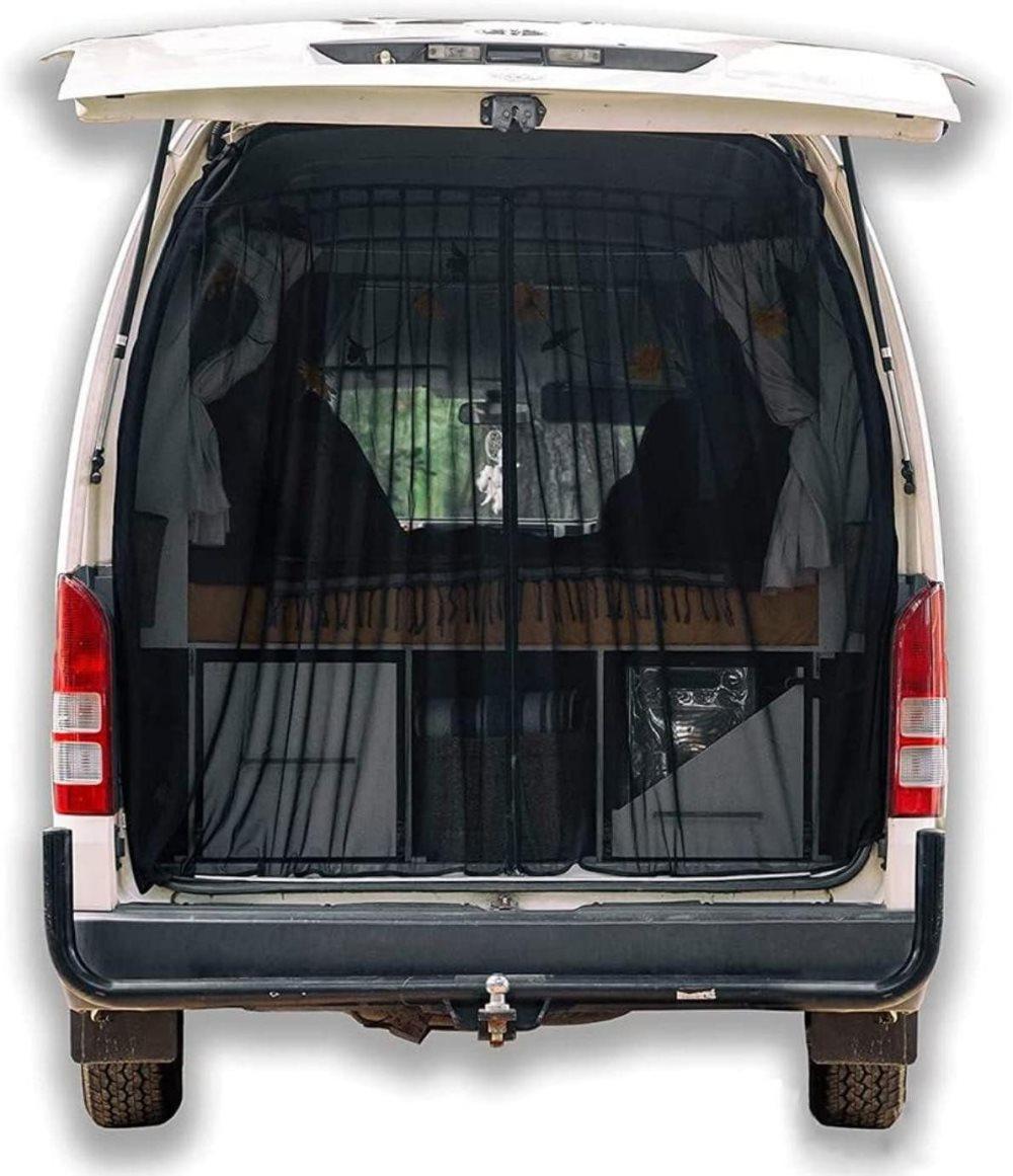 Universal Mosquito Net for Car Tailgate with Magnetic Attachment, Black, 210x165cm, Mosquito and Sun Protection for Camping and Motorhome Outdoors