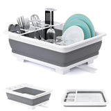 Foldable Dish Rack, gray plastic draining tray for kitchen and camping, 36.5 cm