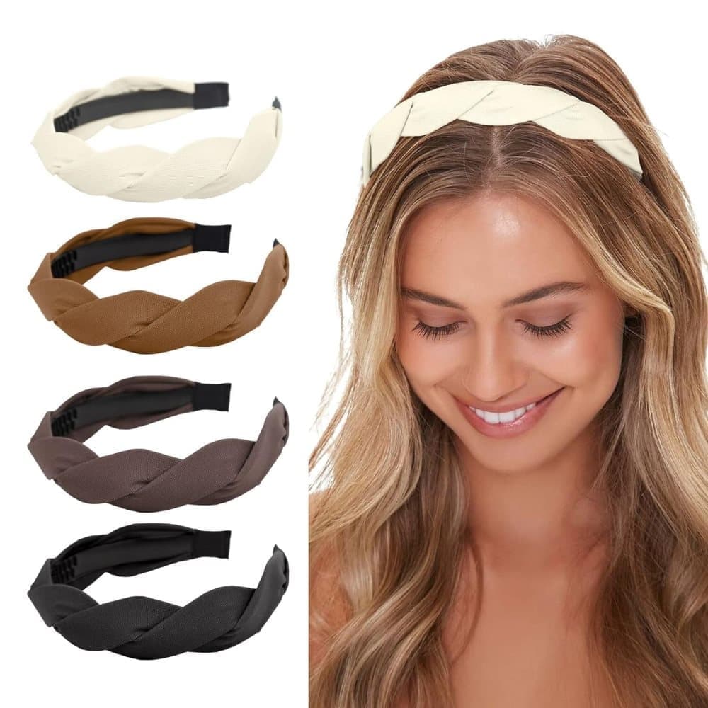 4-Pack Braided Headbands for Women, Wide Tiaras