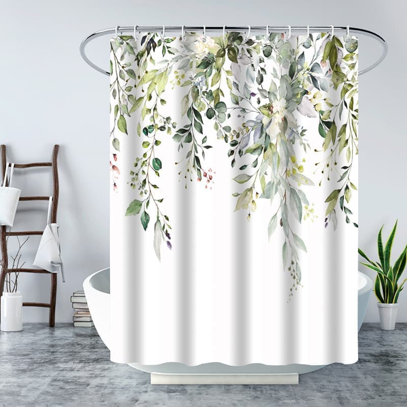 Waterproof Shower Curtain Eucalyptus Blue Green, Mold Resistant Bathroom Shower Curtain, 180x180 cm