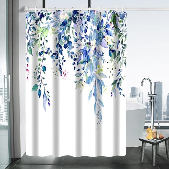 Waterproof Mold Resistant Shower Curtain Eucalyptus Blue Green, 180x180 cm