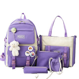 5-Piece Purple School Backpack Set for Students and Teenagers, Compatible with Travel