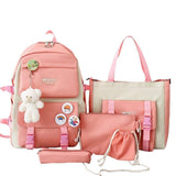 5-Piece Pink School Backpack Set for Students and Teenagers, with Pencil Case and Accessories