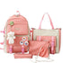5-Piece Pink School Backpack Set for Students and Teenagers, with Pencil Case and Accessories