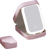 Portable Makeup Bag with LED Mirror 3 Light Modes, Travel Cosmetic Organizer for Women, Pink