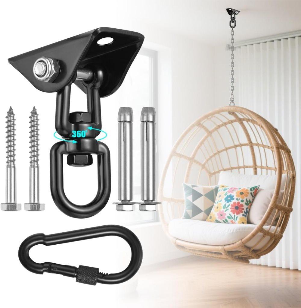 450kg Stainless Steel Swing Hooks with Screws for Hanging Chair Swing Yoga Towel, 360° Rotation