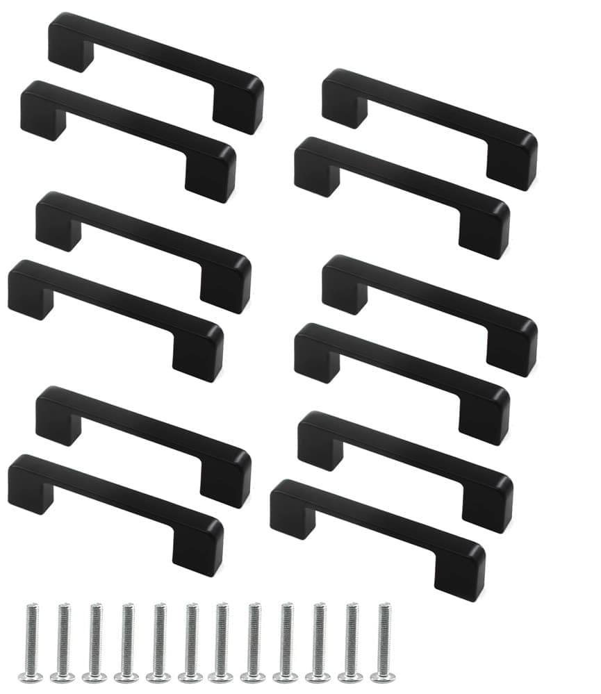 12 pcs Black Stainless Steel Cabinet Handles, 128/192 mm, Compatible with Furniture