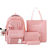 Cute Rabbit Ears School Backpack for Girls 4-Piece with Multiple Compartments Large Space, Pink, Compatible with Teenage & High School