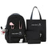 Cute Rabbit Ears Backpack for School Girls, 4-Piece, Large Space with Multiple Compartments, Black