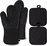 Heat-Resistant Oven Mitts and Grill Gloves 1 Pair, Anti-Slip for Kitchen Cooking Baking, Black