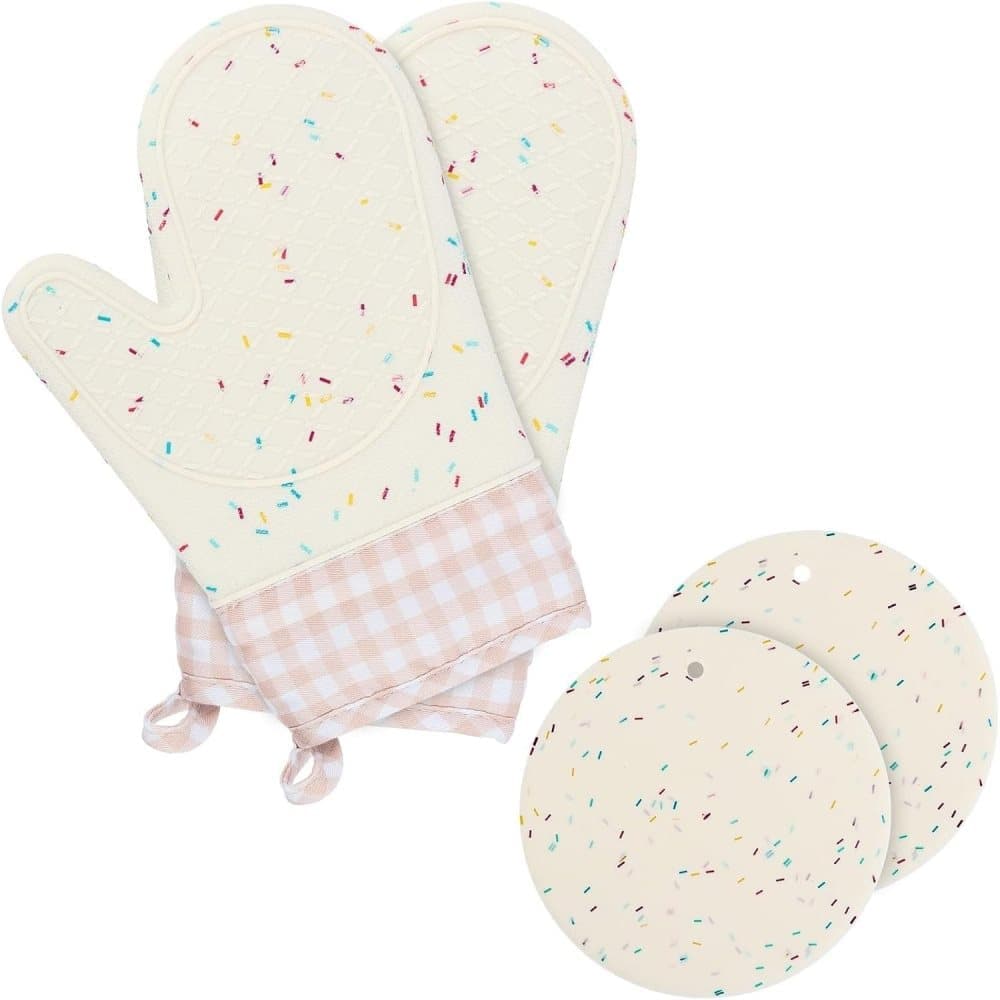 Heat-Resistant Oven Mitts and Grill Gloves Anti-Slip for Kitchen Cooking Baking, White