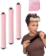 Heat-Free Hair Curlers 4-piece, Pink, Flexible Curling Rollers with Hook, Gentle Hair Care without Heat