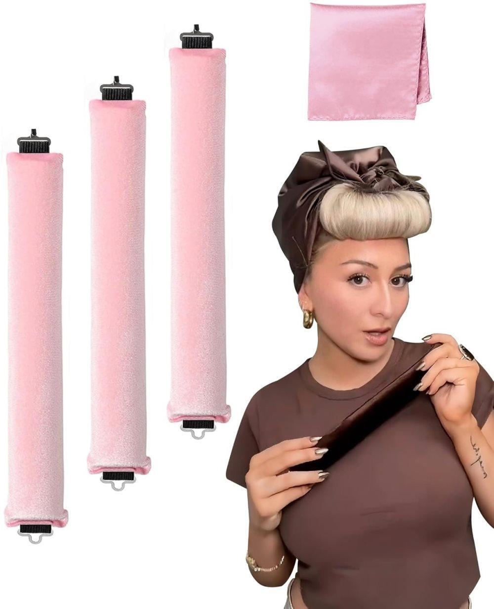 Heat-Free Hair Curlers 4-piece, Pink, Flexible Curling Rollers with Hook, Gentle Hair Care without Heat