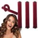 4-Piece Heat-Free Hair Curlers for All Hair Types, Flexible Curling Rollers with Hook, Gentle No Heat Hair Care, red