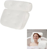 Bathtub Cushion with 7 Suction Cups and 4D Breathable Headrest for Relaxation, White, Compatible with Bathtubs & Massage Tubs