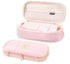 Pink Foldable Multifunctional Pencil Case with Zipper, Large Capacity Travel Pencil Case