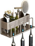 3-Piece Toothbrush Holder with Cup, Wall Mounted No Drilling Aluminum, Compatible with Oral-B, Light Gray