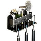 3-Piece Toothbrush Holder with Cup, Wall Mount No Drilling, Aluminum, Compatible with Oral-B, Black