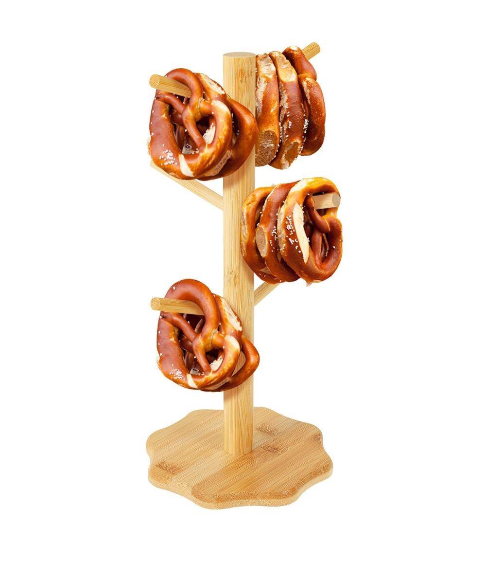 1-pack Wooden Pretzel Stand Tree-Shaped for Restaurant Cafe Bar Kitchen Decoration, Brown, Bamboo