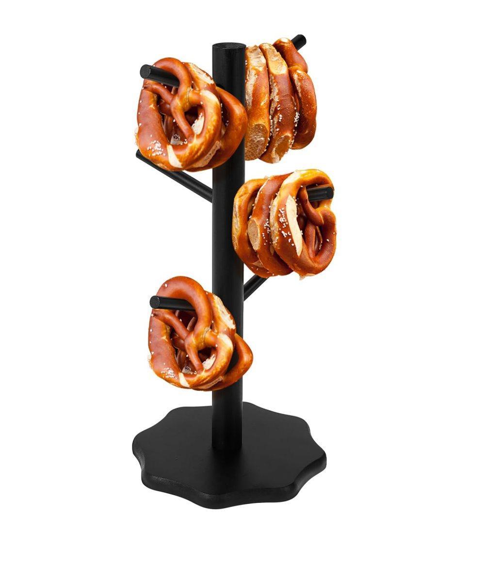 1-Pack Black Tree-Shaped Wooden Pretzel Stand, Bamboo, for Restaurant Cafe Bar Kitchen Decoration, Compatible with Pretzels