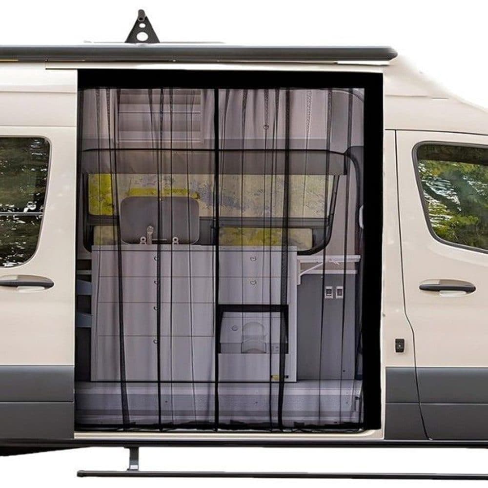 Black Universal Mosquito Net for Car Trunk with Strong Velcro, Compatible with Motorhomes and Camping, 165 × 165 cm