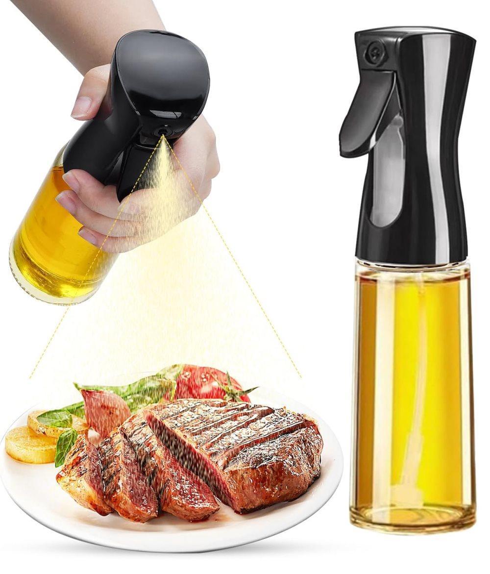 1PC Oil Spray 220 ml, BPA-free Glass Bottle for Cooking & Grilling, Even Spray, Compatible with Oil and Vinegar, Black