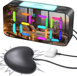Vibrating Alarm Clock with Rainbow Heart Suspension 15-Color Display 7-Color Night Light USB Charger Power Failure Memory, Black