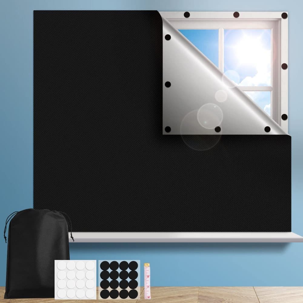 Blackout Curtain 145x250cm with Suction Cups, 100% UV Protection, Portable for Bedroom Windows, Home and Camping, Black