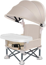 Foldable Highchair for Children with Sunshade and Removable Food Tray, Portable, Beige