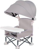 Foldable Highchair for Children with Sunshade and Removable Food Tray, Portable, Gray