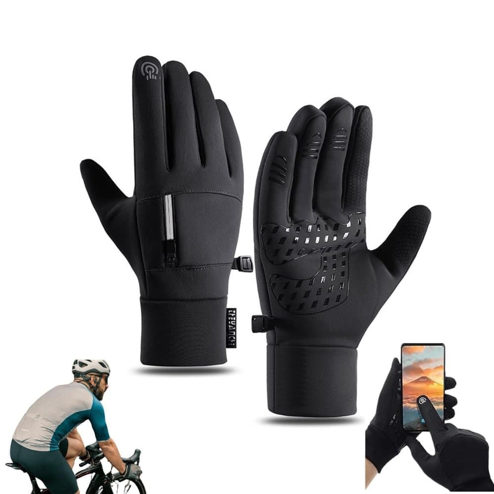 Waterproof cycling gloves unisex winter warm sports with touch screen anti-slip wind and heat insulating, XL