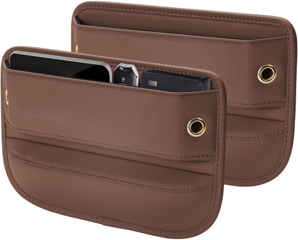 2-Pack Universal Car Storage Leather Bags, Brown/Black, Compatible with All Car Models