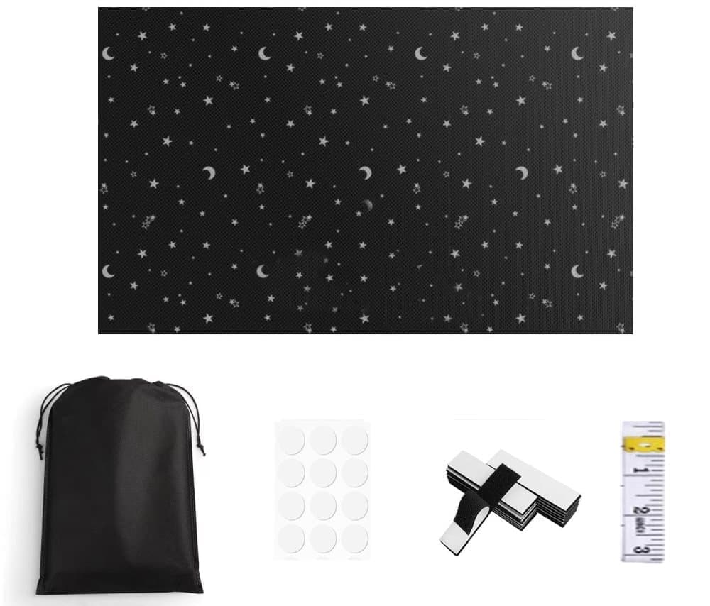 Blackout Curtain DIY Portable No-Drill UV Protection, Star and Moon Print, 145×100cm