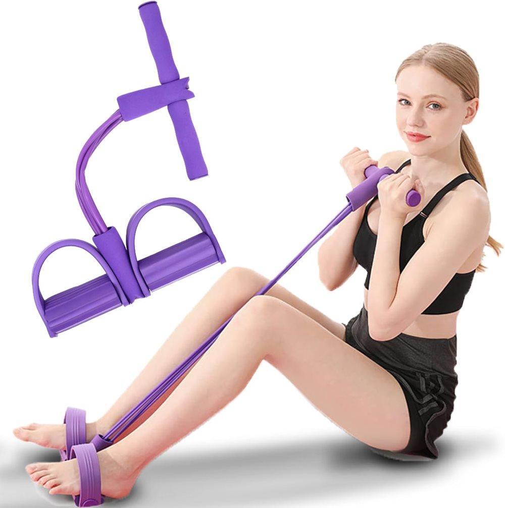 Purple Abdominal Trainer Exercise Band for Sit-Up Training, Multifunctional Tension Rope Fitness Pedal Slap Pull Band