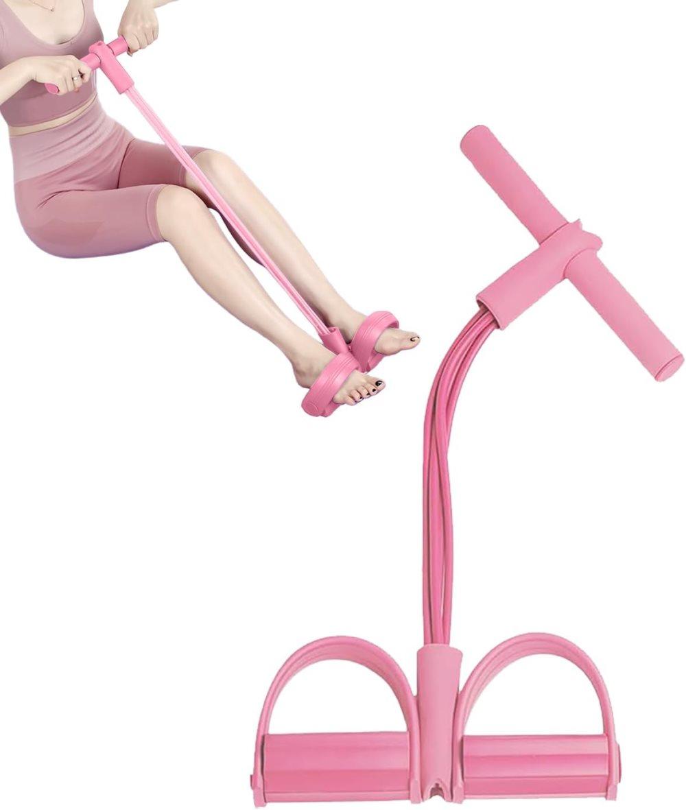 Pink abdominal trainer with multifunctional tension rope and fitness pedal, compatible with home workout, slap pull band